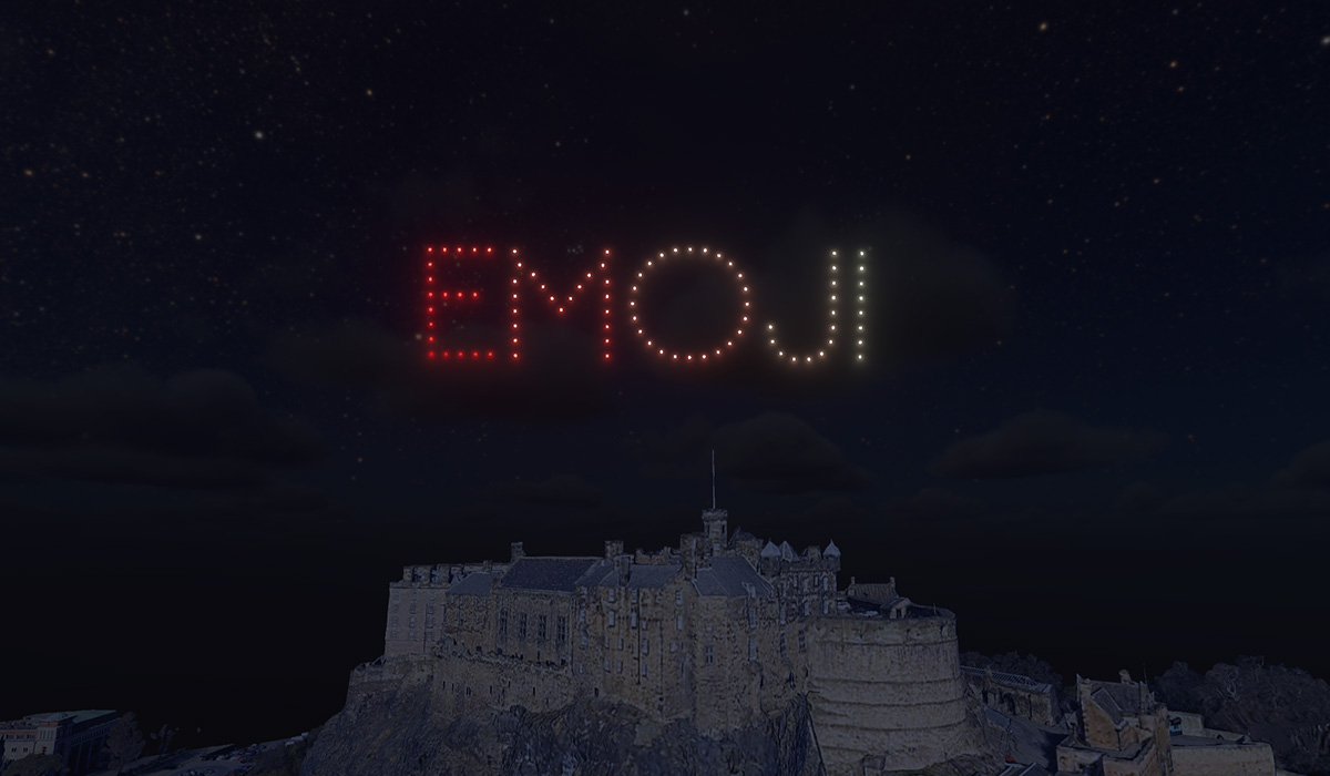An emoji quote made using 87 drones